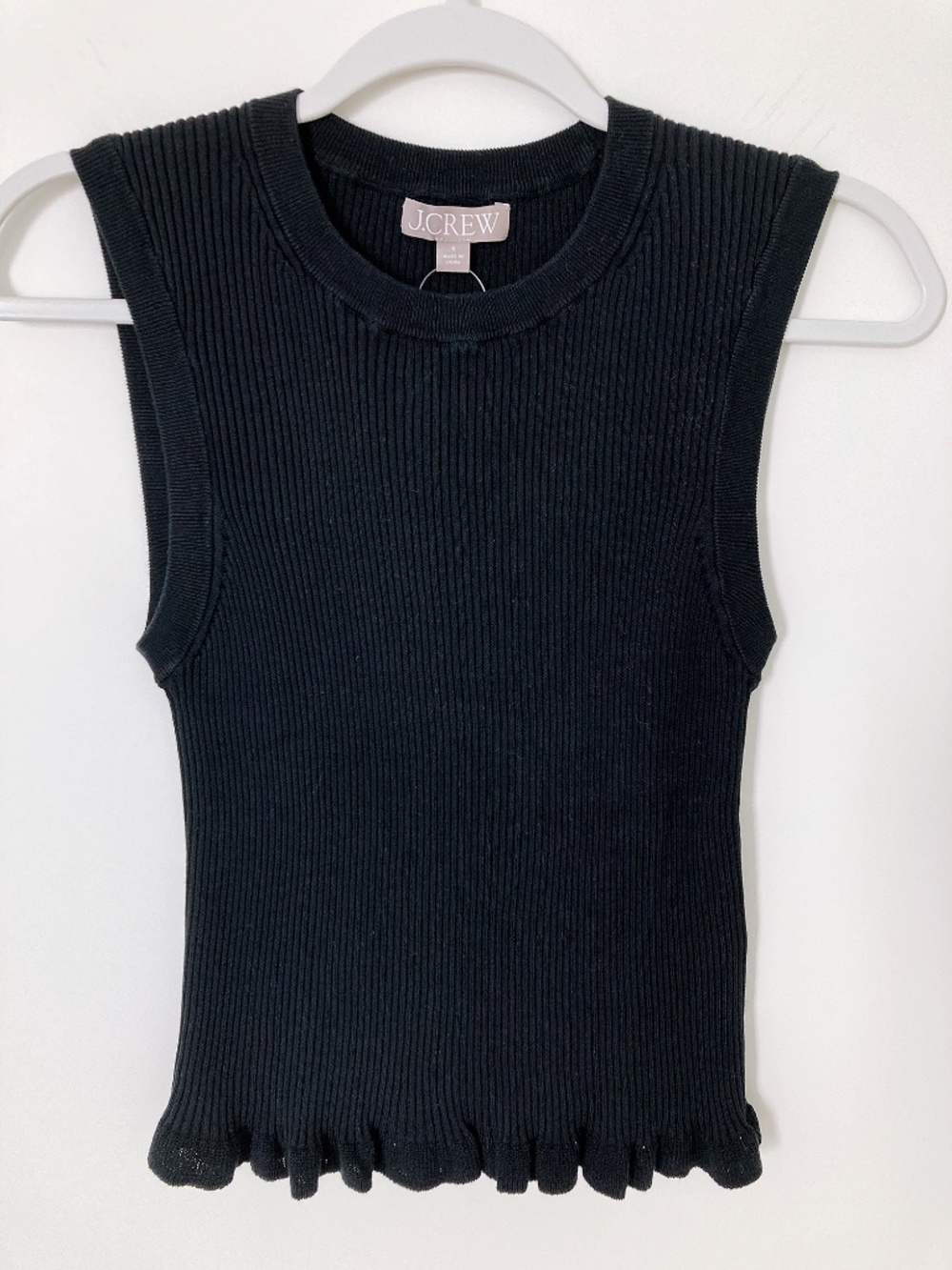 NWT J. Crew Black Ruffle-trim Shell Tank Top in Premium Ultra-fine Cotton - S